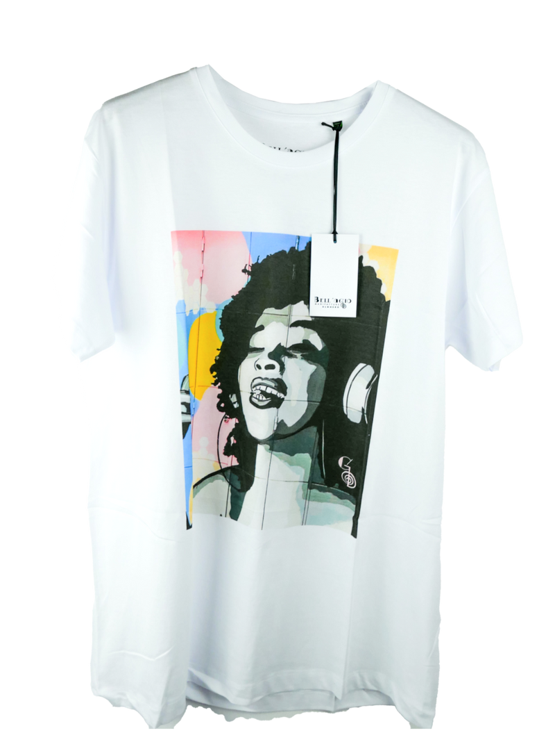 T-shirt donna "La Negrita" PopArt, Bianca, 100% Cotone Organico